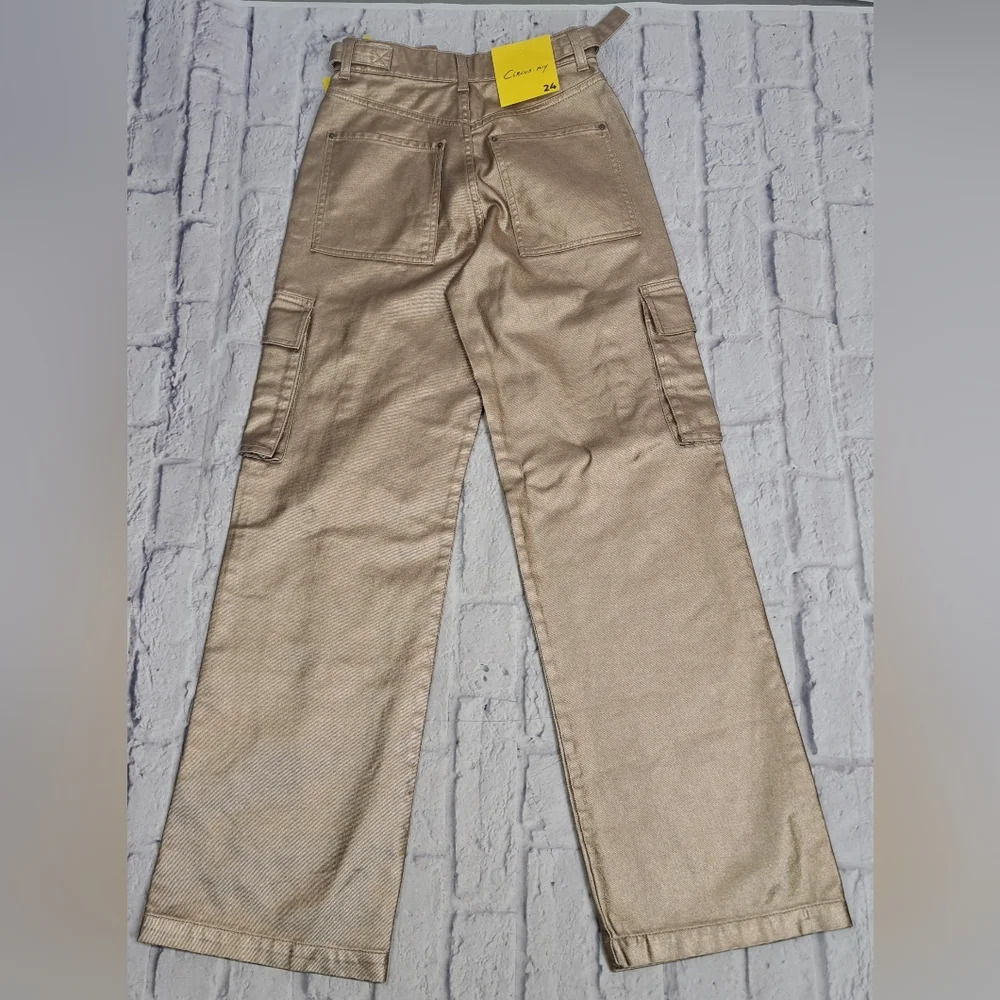 NWT Circus NY Slouchy Cargo Jeans Gold Metallic High waist Wide  Leg sz 24 - Picture 11 of 16